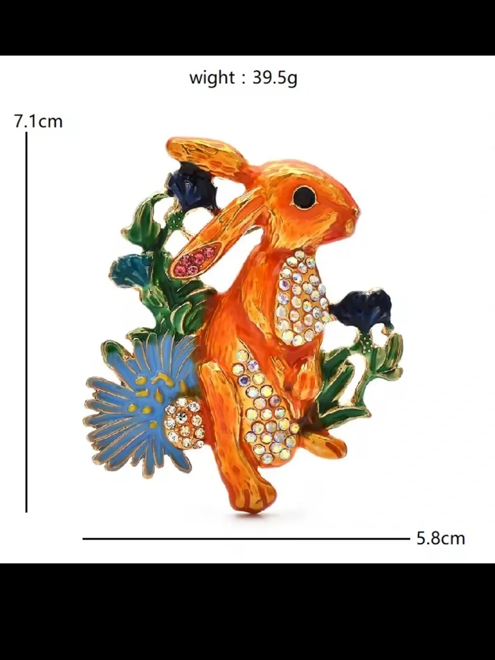 Cute Orange Rabbit Crystal Brooch